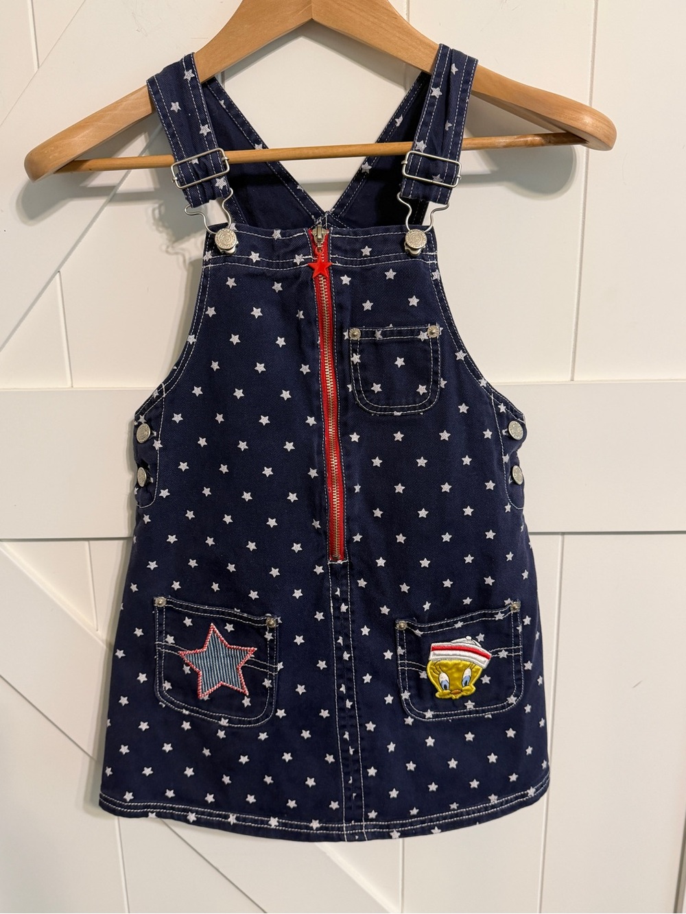 Vintage 1997 Looney Tunes Tweety Bird denim overall dress Girls 7/8 Yacht Crew